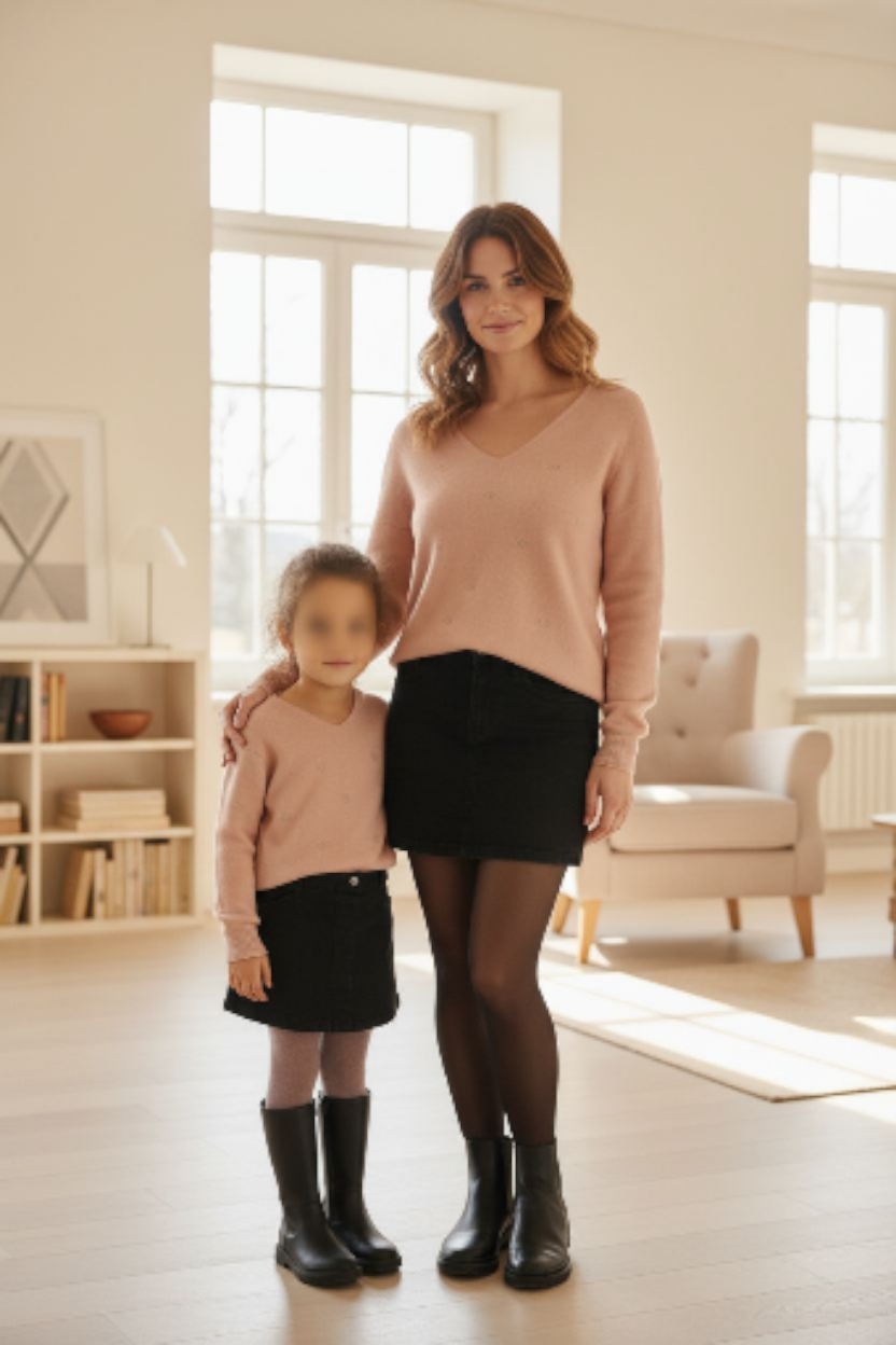 Pull maille rose enfant