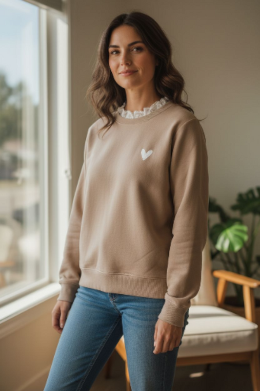 Pull beige avec col dentelle femme
