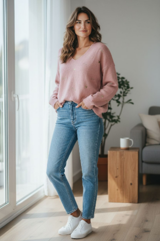 Pull maille rose femme