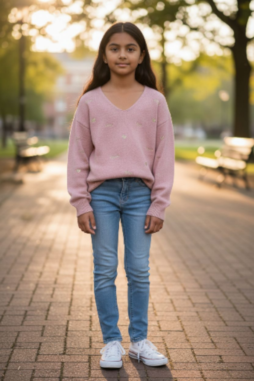 Pull maille rose enfant