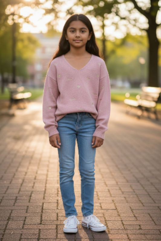 Pull maille rose enfant