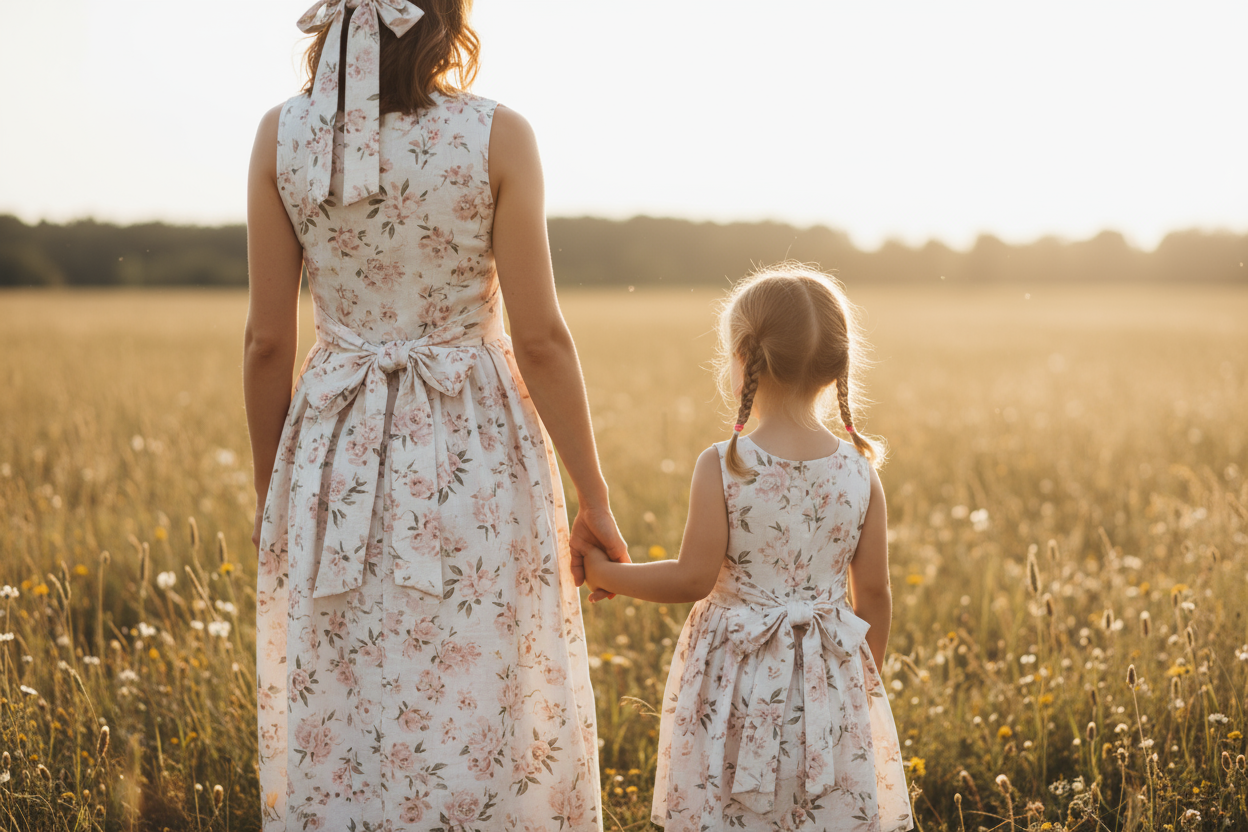 mére et fille habillé pareil de dos
